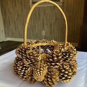 Gold-Colored Pinecone Basket